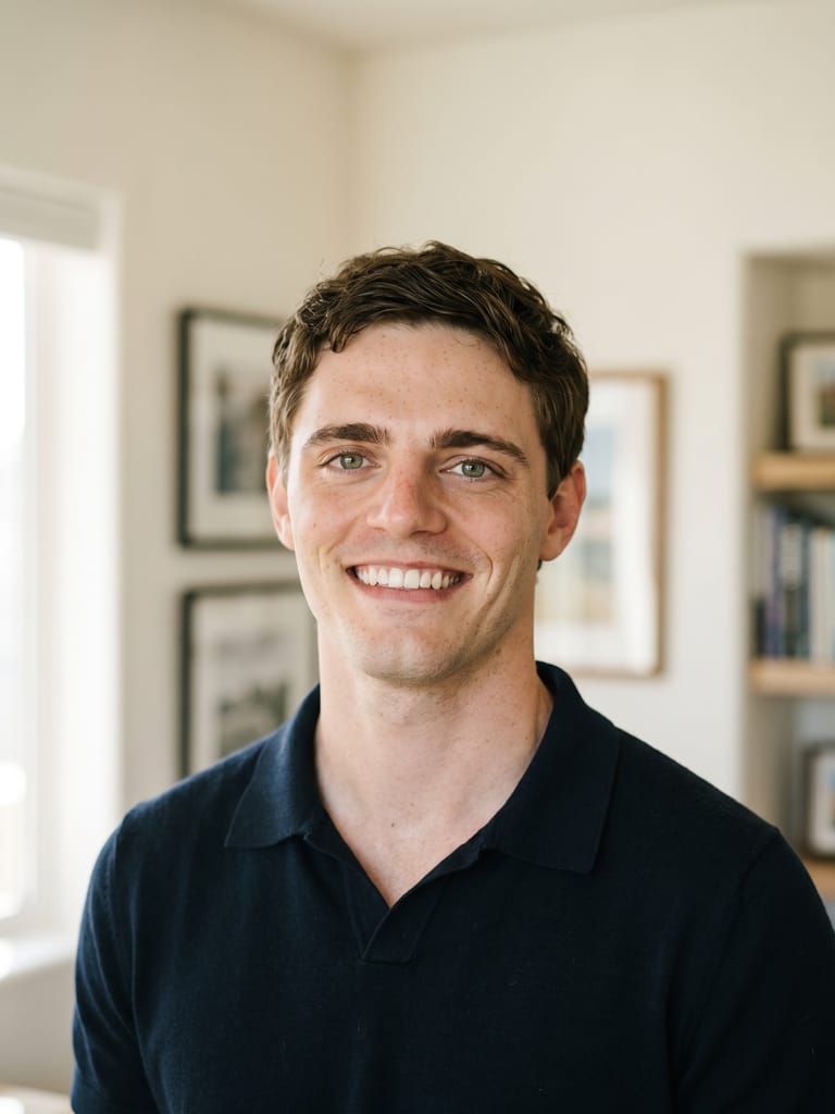 Evan Richard, licensed life insurance agent, in his home office